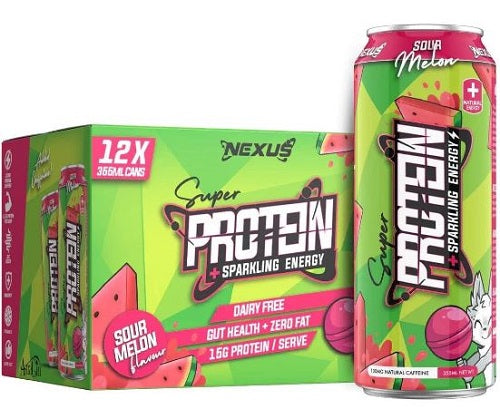 NEXUS SPORTS NUTRITION SUPER PROTEIN SPARKLING ENERGY RTD - 12 PACK - DATED 18 OCT 25