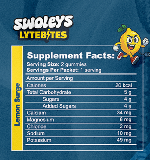 SWOLEYS LYTEBITES ELECTROLYTE GUMMIES SAMPLE - LEMON SURGE