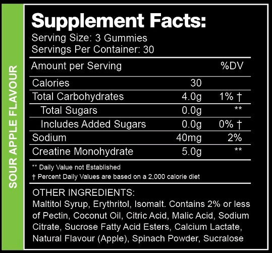 SWOLEYS SOUR CREATINE  MONOHYDRATE GUMMY BEARS 30 SERVES - SOUR GREEN APPLE
