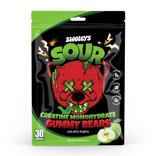 SWOLEYS SOUR CREATINE MONOHYDRATE GUMMY BEARS 30 SERVES - SOUR GREEN APPLE