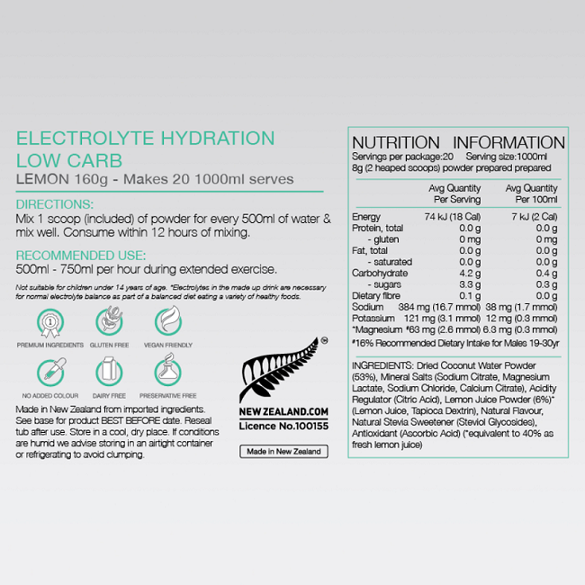 PURE SPORTS NUTRITION ELECTROLYTE HYDRATION LOW CARB 160G