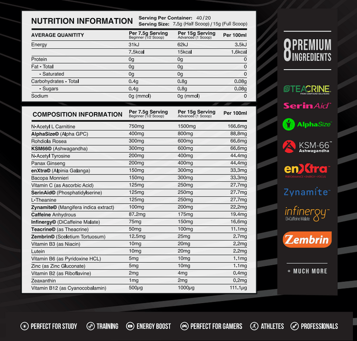 BRAIN GAINS BLACK EDITION SWITCH ON - 40 SERVES - Bay Supplements