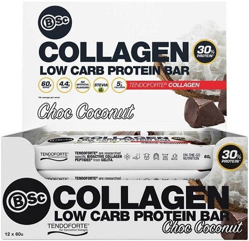 BSC COLLAGEN LOW CARB PROTEIN BAR BOX OF 12 - Bay Supplements