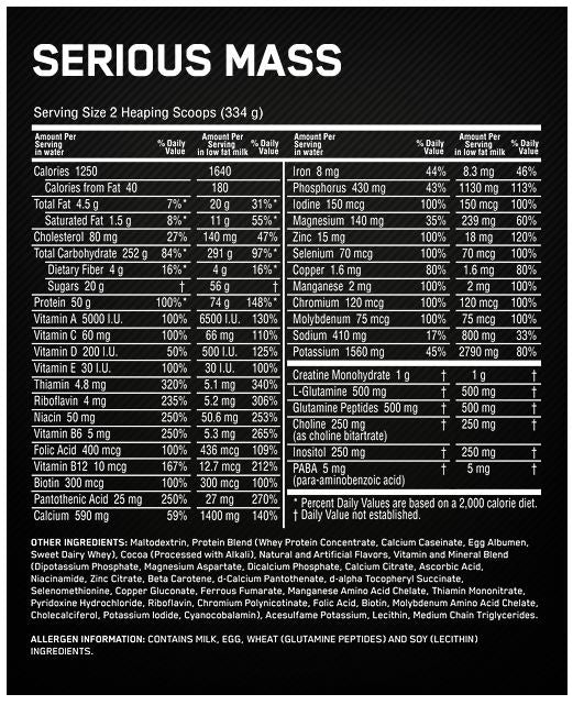 OPTIMUM NUTRITION SERIOUS MASS 12lb - Bay Supplements