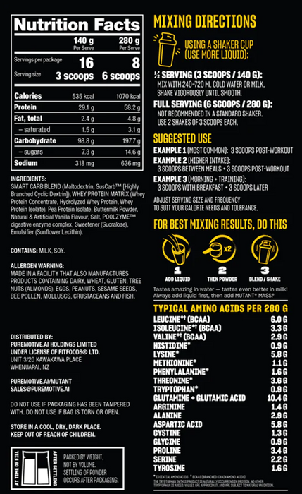 MUTANT MASS 15LB - (NEW FORMULA - NZ MADE)