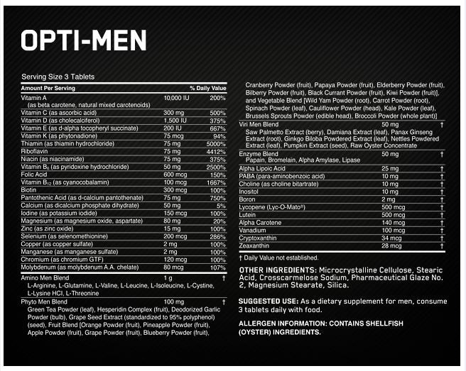 OPTIMUM NUTRITION OPTI-MEN 240 TABS
