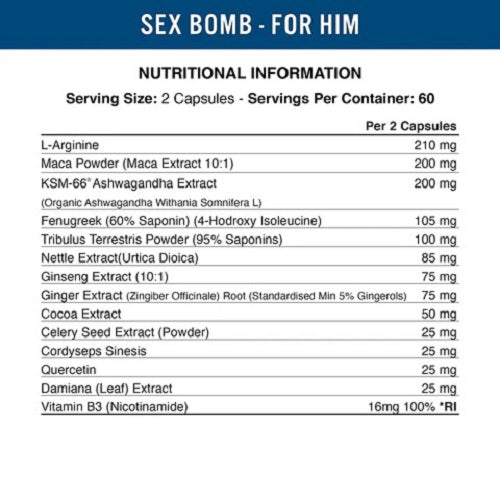 APPLIED NUTRITION SEX BOMB MALE LIBIDO ENHANCER 120 CAPSULES