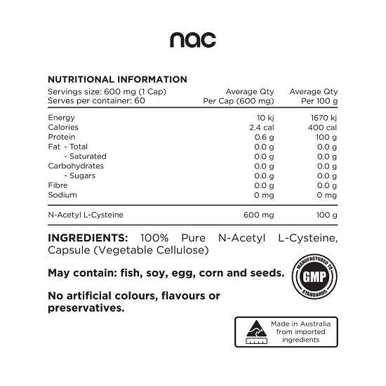 SWITCH NUTRITION ESSENTIALS N-ACETYL L-CYSTEINE (NAC) 60 CAPS