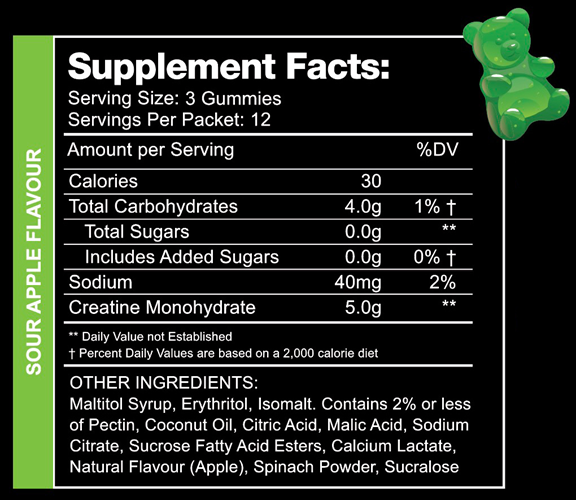 SWOLEYS CREATINE MONOHYDRATE GUMMIES 12 SERVE - SOUR APPLE