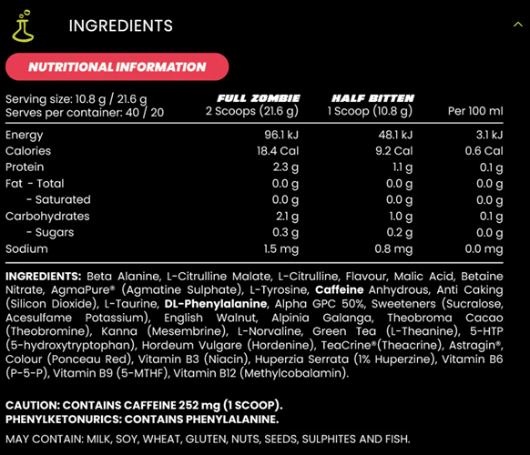 ZOMBIE LABS COMPOUND Z ULTIMATE HIGH STIM PRE-WORKOUT - 40 SERVES