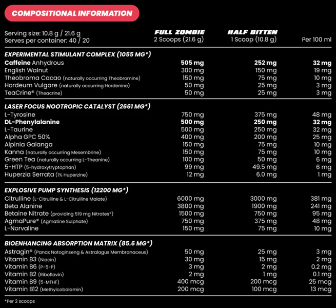 ZOMBIE LABS COMPOUND Z ULTIMATE HIGH STIM PRE-WORKOUT - 40 SERVES