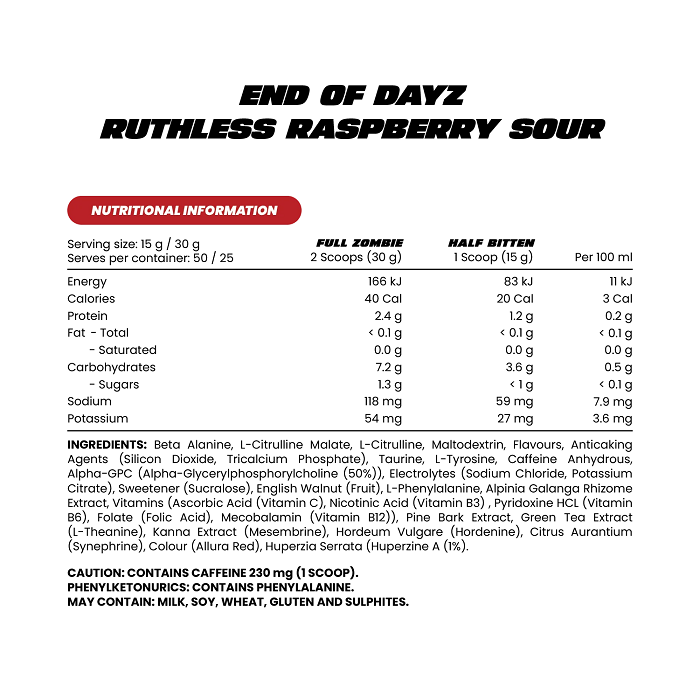 ZOMBIE LABS END OF DAYZ APOCALYPTIC PRE-WORKOUT (LIMITED EDITION) - RUTHLESS RASPBERRY SOUR