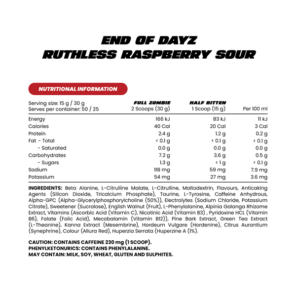 ZOMBIE LABS END OF DAYZ APOCALYPTIC PRE-WORKOUT + FREE PUMPZ