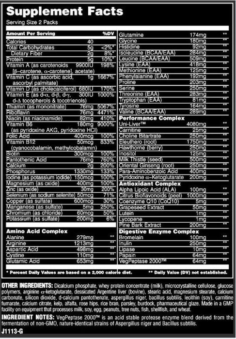 ANIMAL PAK - 44 PACKS - Bay Supplements - Multi-Vitamin - Amino Acids/BCAA - Digestion & Probiotics