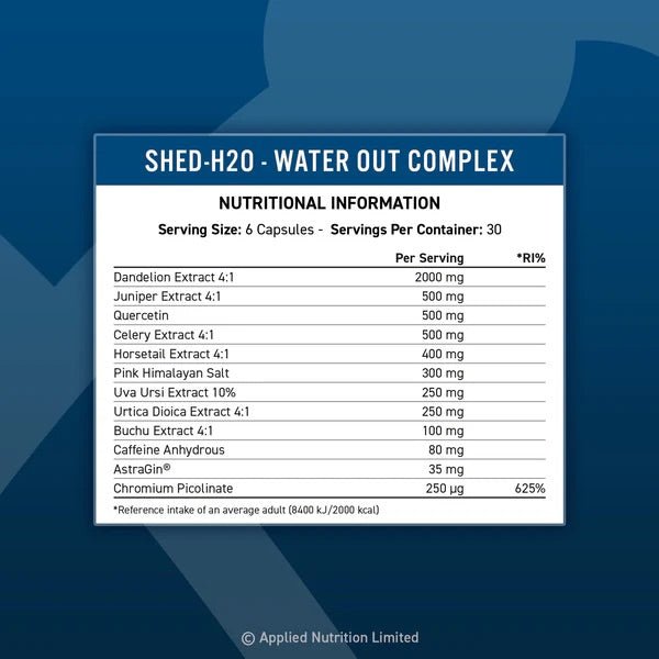 APPLIED NUTRITION SHRED H2O WATER OUT COMPLEX 180 CAPSULES - DATED 11/25 - Bay Supplements