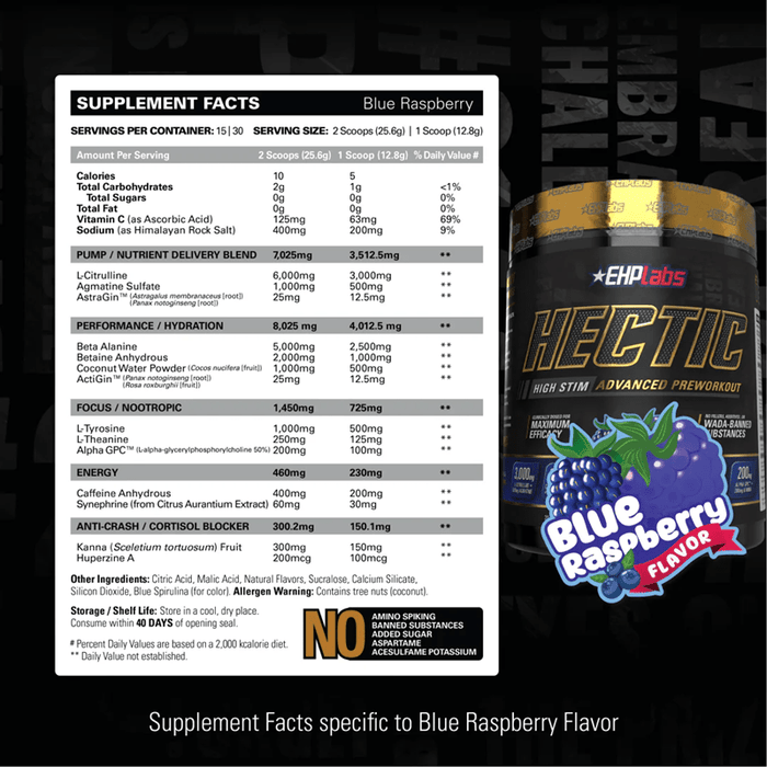 EHP LABS HECTIC PRE-WORKOUT - 30 SERVES - Bay Supplements - Pre-workout - Endurance - Nootropics
