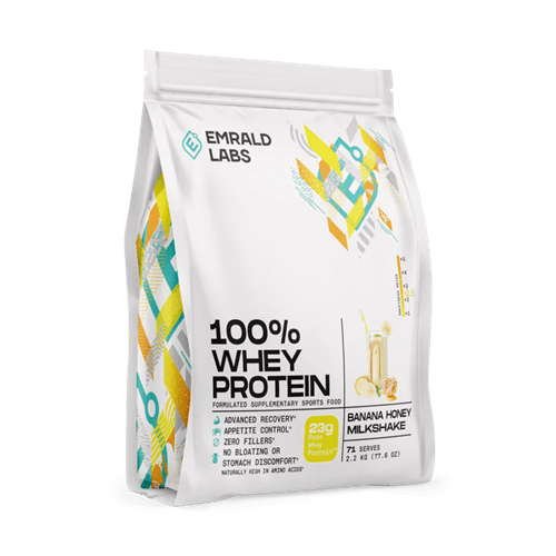 EMRALD LABS 100% WHEY PROTEIN 2.2KG - Bay Supplements - Protein Powder - Banana Honey Milkshake - Whey Protein