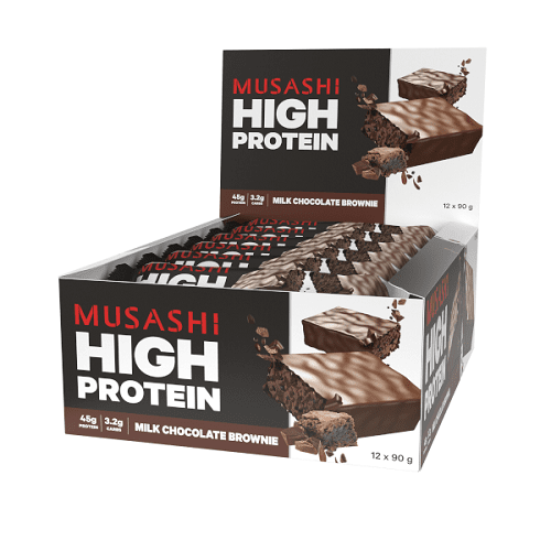 MUSASHI P45 HIGH PROTEIN BARS BOX OF 12 - Bay Supplements - Protein Bars - Milk Chocolate Brownie - Protein Bars & Snacks
