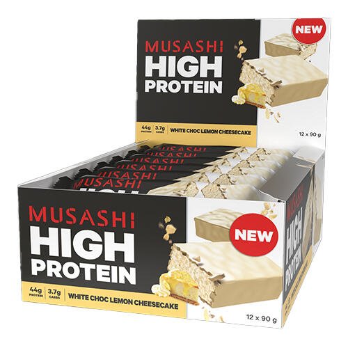 MUSASHI P45 HIGH PROTEIN BARS BOX OF 12 - Bay Supplements - Protein Bars - White Choc Lemon Cheesecake - Protein Bars & Snacks