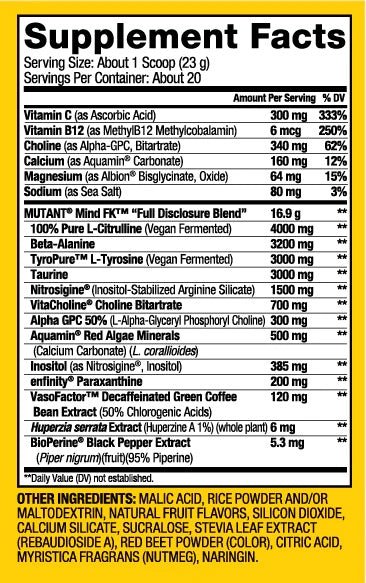 MUTANT MIND FK PRE-WORKOUT 460G - Bay Supplements Pre-workout - Endurance - Nootropics