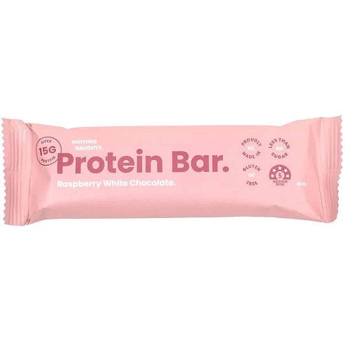 NOTHING NAUGHTY PROTEIN BAR - SINGLE - Bay Supplements - Protein Bars - Raspberry White Chocolate - Snacks & RTD's