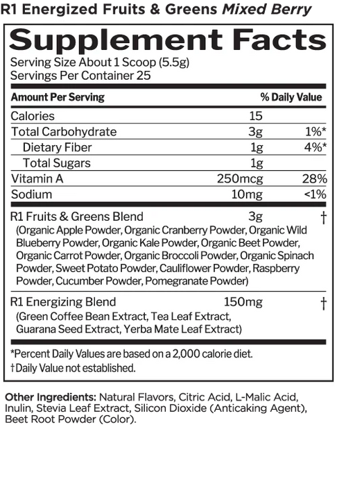 RULE 1 ENERGIZED FRUITS AND GREENS 25 SERVES - MIXED BERRY