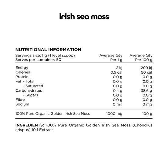 SWITCH NUTRITION 100% PURE IRISH SEA MOSS POWDER 50G - 50 SERVES - Bay Supplements