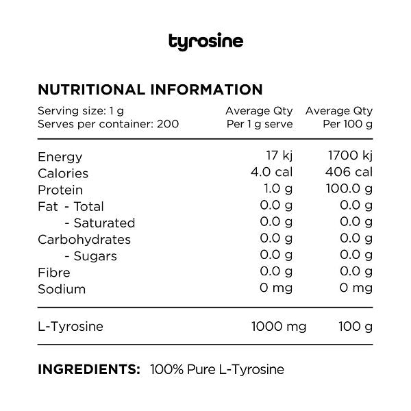 SWITCH NUTRITION 100% PURE L - TYROSINE 200G - DATED 9/25 - Bay Supplements