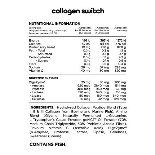 SWITCH NUTRITION COLLAGEN SWITCH - 20 SERVE - Bay Supplements - General Health - Collagen - Joint Support