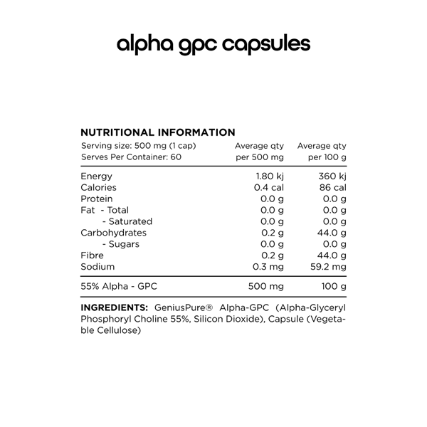 SWITCH NUTRITION ESSENTIALS ALPHA GPC 60 CAPS - DATED 1/26 - Bay Supplements