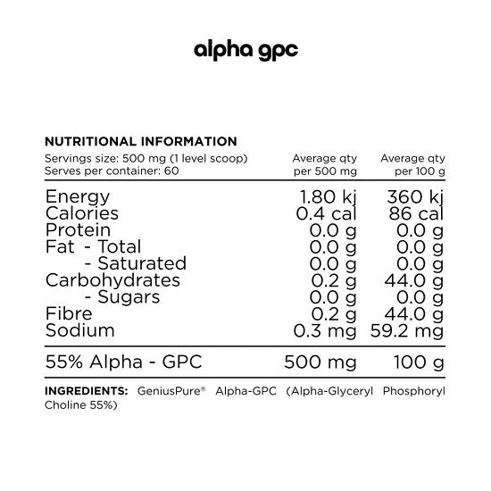 SWITCH NUTRITION ESSENTIALS ALPHA GPC POWDER 60 SERVES - Bay Supplements - General Health - Nootropics