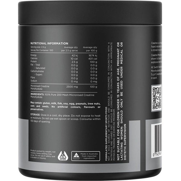 SWITCH NUTRITION PURE MICRONISED CREATINE MONOHYDRATE 100 SERVES - Bay Supplements