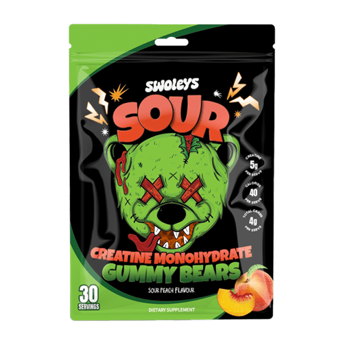 SWOLEYS SOUR CREATINE MONOHYDRATE GUMMY BEARS 30 SERVES - SOUR PEACH - Bay Supplements
