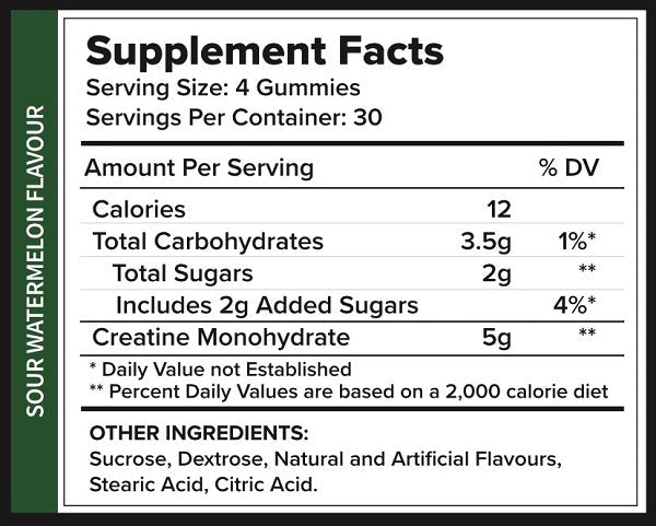 SWOLEYS SOUR CREATINE MONOHYDRATE GUMMY BEARS 30 SERVES - SOUR WATERMELON - Bay Supplements - Creatine - Muscle Growth