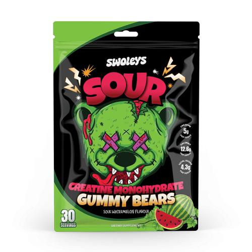 SWOLEYS SOUR CREATINE MONOHYDRATE GUMMY BEARS 30 SERVES - SOUR WATERMELON - Bay Supplements