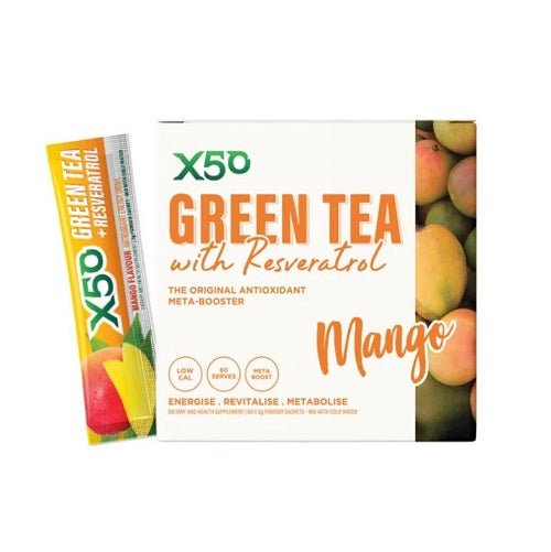 X50 GREEN TEA + RESVERATROL 60 SERVE - Bay Supplements - General Health - Mango - Detox & Cleanse - Fat Burners