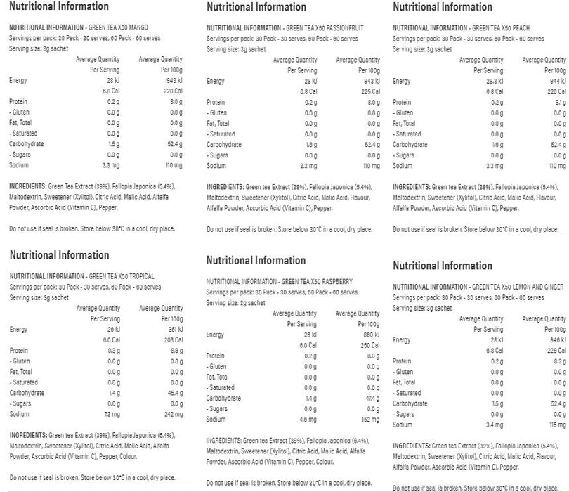 X50 GREEN TEA + RESVERATROL ASSORTED 90 SERVES - Bay Supplements