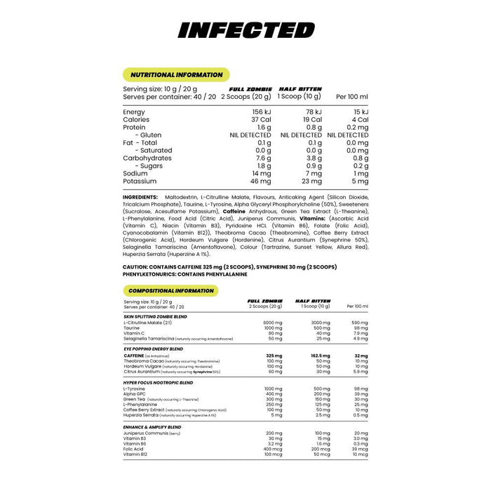 ZOMBIE LABS INFECTED PRE - WORKOUT 40 SERVES - DATED 1/26 - Bay Supplements