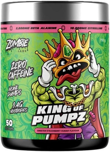 ZOMBIE LABS KING OF PUMPZ NON STIM PRE-WORKOUT - 50 SERVES - Bay Supplements - Pre-workout - Sinister Strawberry Gummy - Endurance - Non Stim