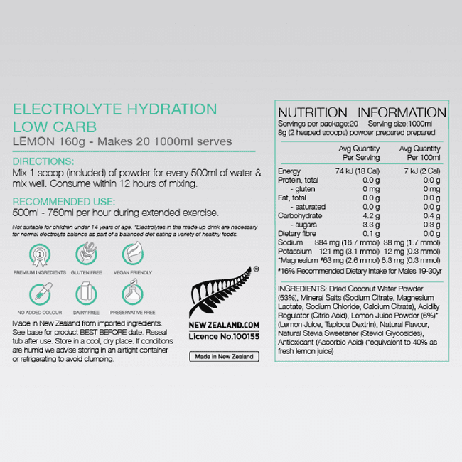 PURE SPORTS NUTRITION ELECTROLYTE HYDRATION LOW CARB 160G - Bay Supplements - Electrolytes