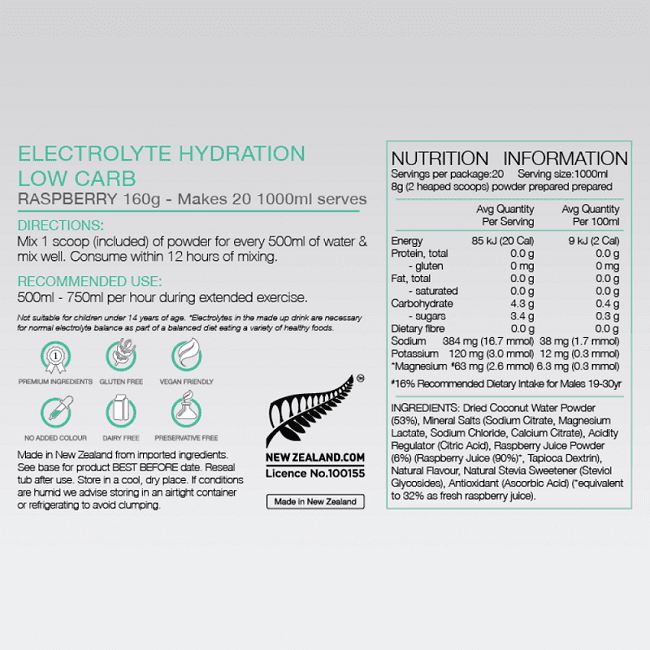 PURE SPORTS NUTRITION ELECTROLYTE HYDRATION LOW CARB 160G - Bay Supplements - Electrolytes