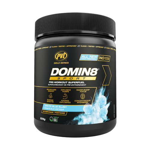 PVL GOLD SERIES DOMIN8 SPORT 30 SERVE - Bay Supplements - Pre-workout - Arctic Blue Slush - Endurance - Nootropics