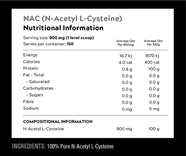 SWITCH NUTRITION ESSENTIALS N-ACETYL L-CYSTEINE (NAC) 150 SERVE - Bay Supplements - General Health - Amino Acids/BCAA